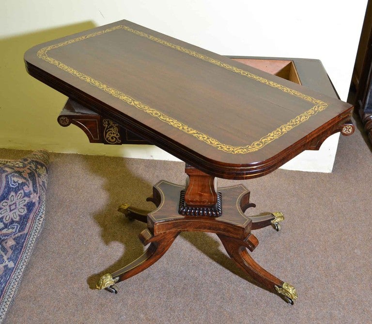 Antique Regency Rosewood Brass Inlaid Card Table