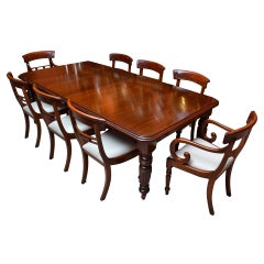 Antique Victorian 8ft Mahogany Dining Table & 8 Chairs
