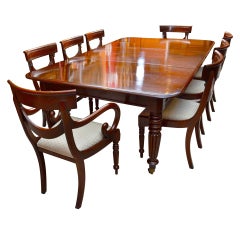 Antique Regency Dining Table with 8 Vintage Chairs