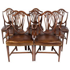 Antique Set 8 English Hepplewhite Dining Chairs c.1900