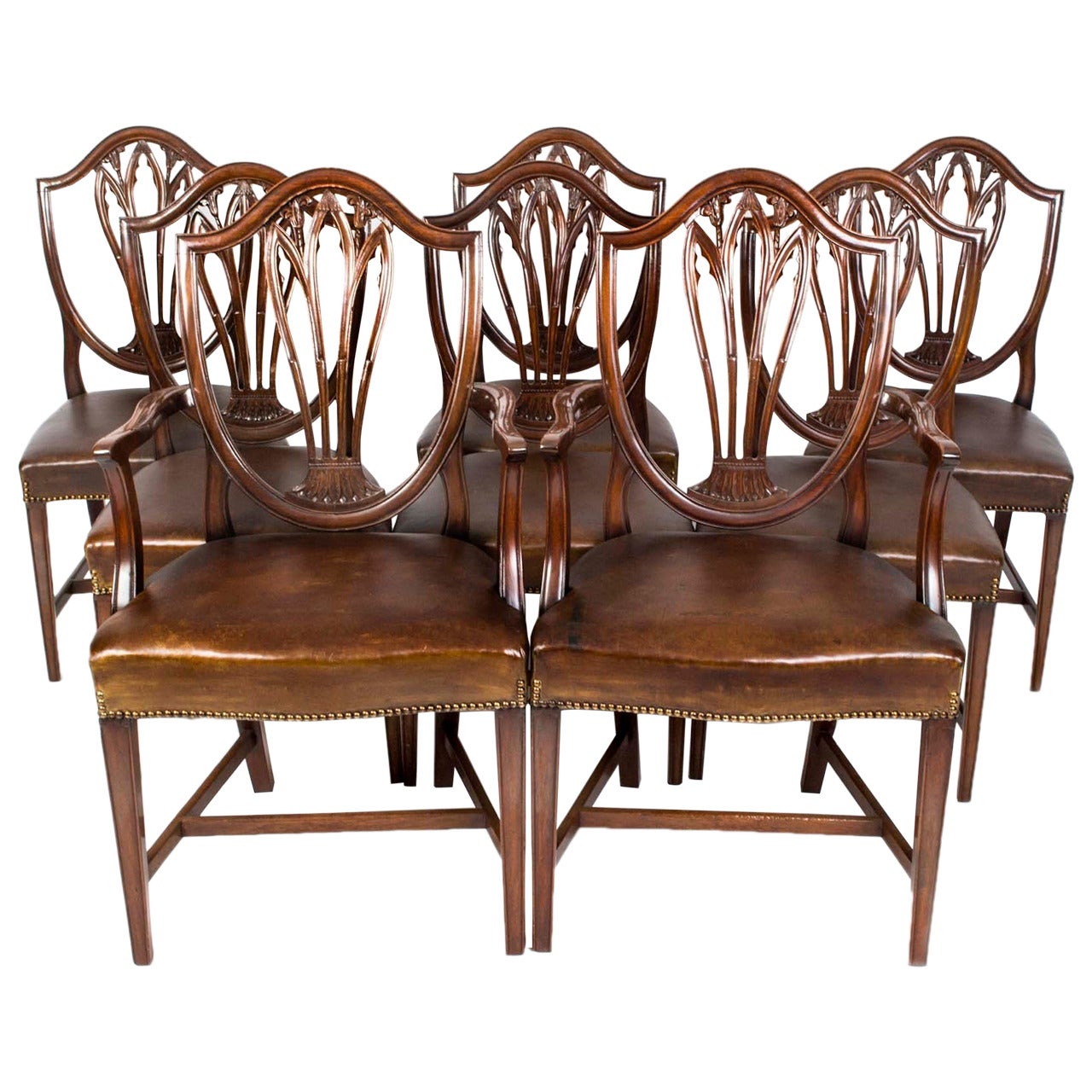 Antique Set 8 English Hepplewhite Dining Chairs c.1900