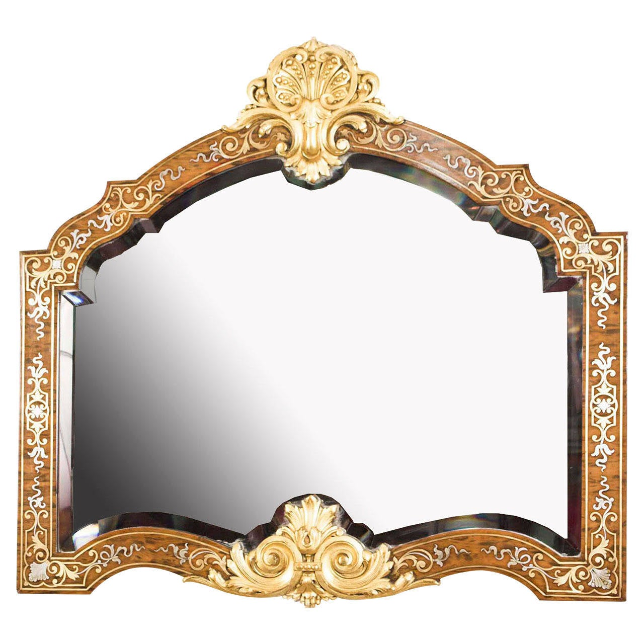 Antique Inlaid Cut Brass Boulle Wall Mirror c.1900 at 1stDibs