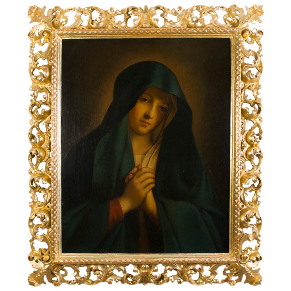 Antique Painting The Madonna in Sorrow A Cherici c.1850