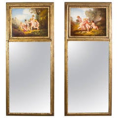 Antique Pair of French Mirrors Manner of Boucher c.1920