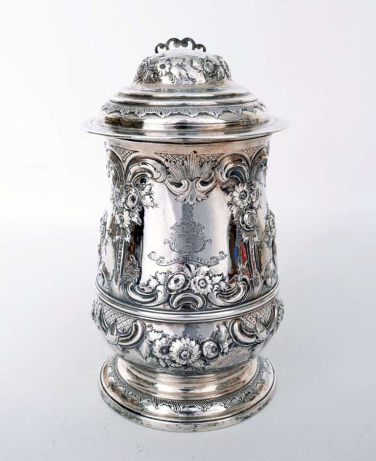 English Antique George III Sterling Silver Lidded Tankard 1767
