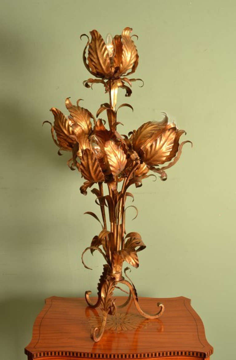 English Antique Art Nouveau Gilded Metal Lamp c.1910