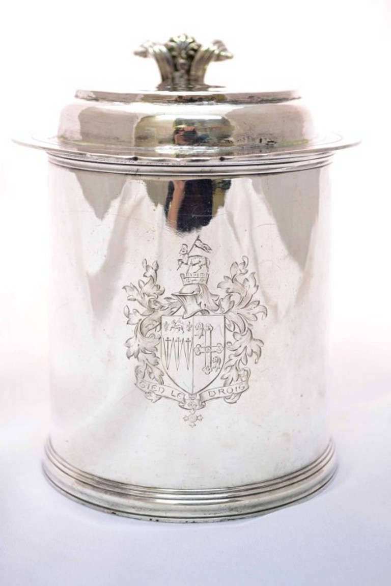 Antique Queen Anne English Silver Tankard 1708 JH