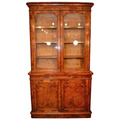Antique English Victorian Burr Walnut Bookcase 