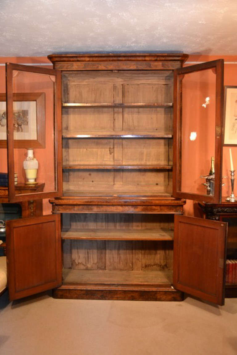 Antique English Victorian Burr Walnut Bookcase  2