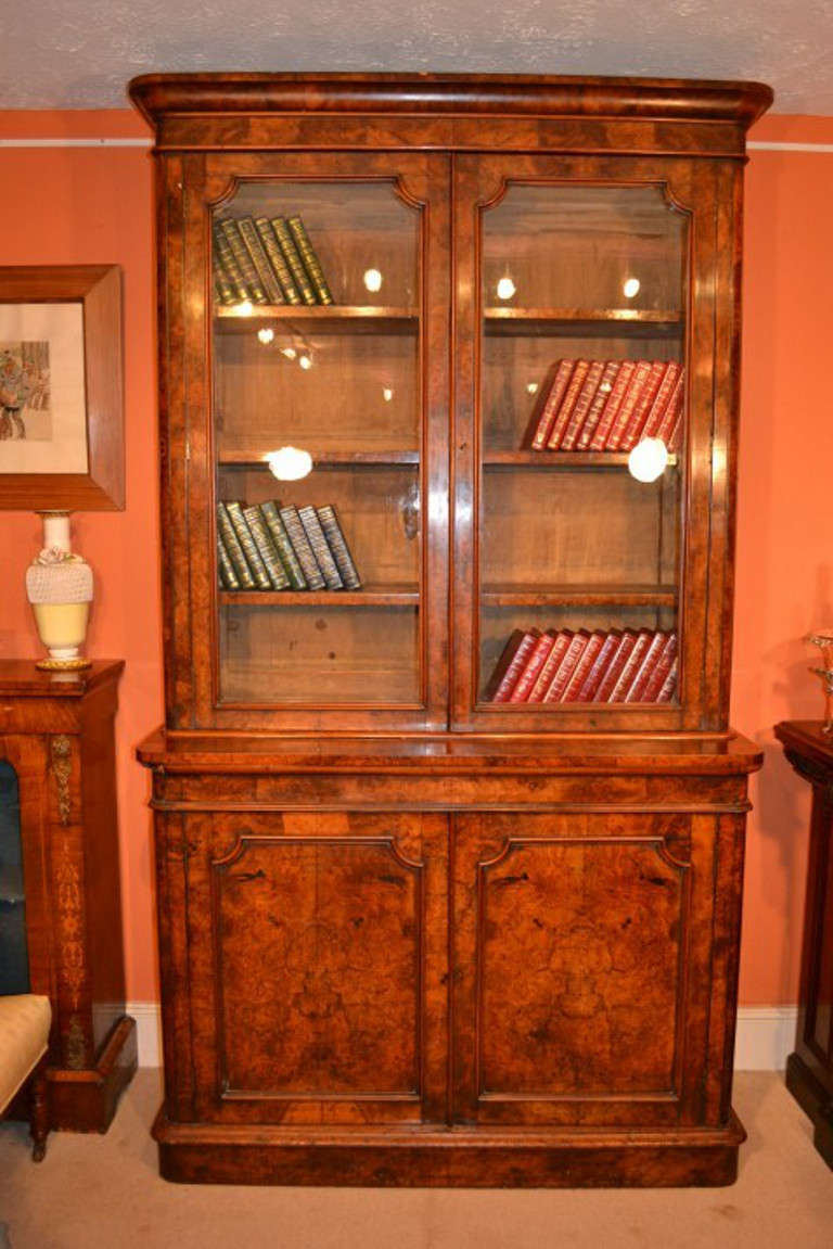 Antique English Victorian Burr Walnut Bookcase  3