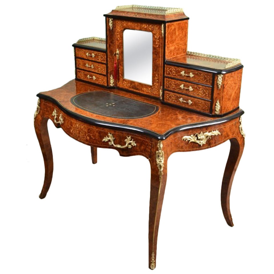 Antique Victorian Burr Walnut Bonheur du Jour circa 1860