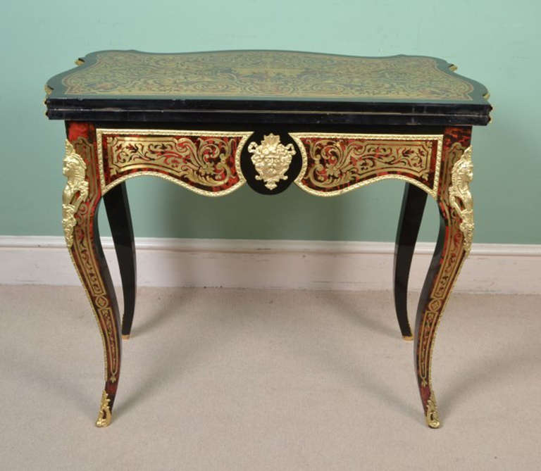 Antique French Boulle Tortoiseshell Card Table ca. 1860 2