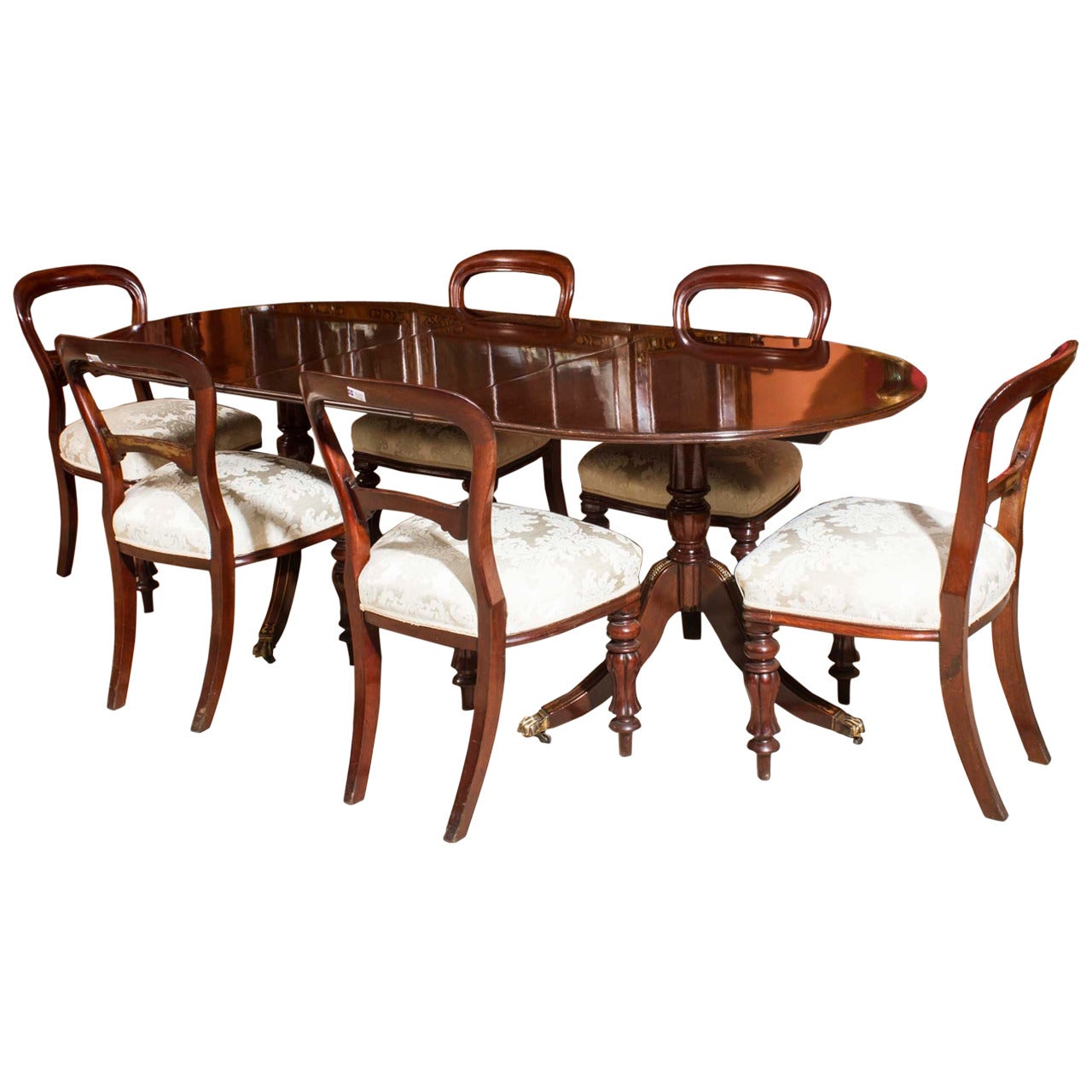 Vintage Regency Style Dining Table and Six Antique Chairs