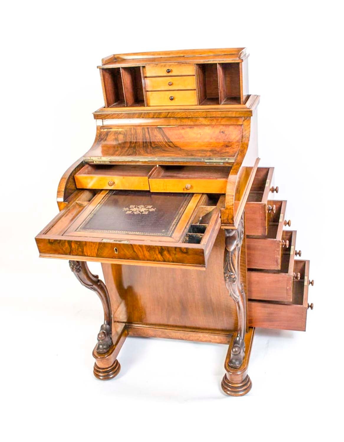 English Antique Burr Walnut Pop-Up Davenport Desk, circa 1860