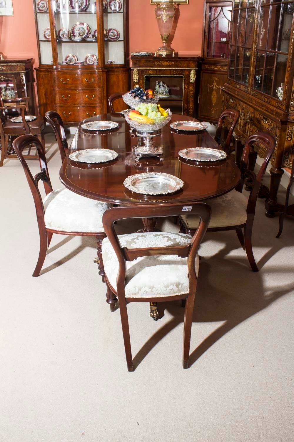 English Vintage Regency Style Dining Table and Six Antique Chairs