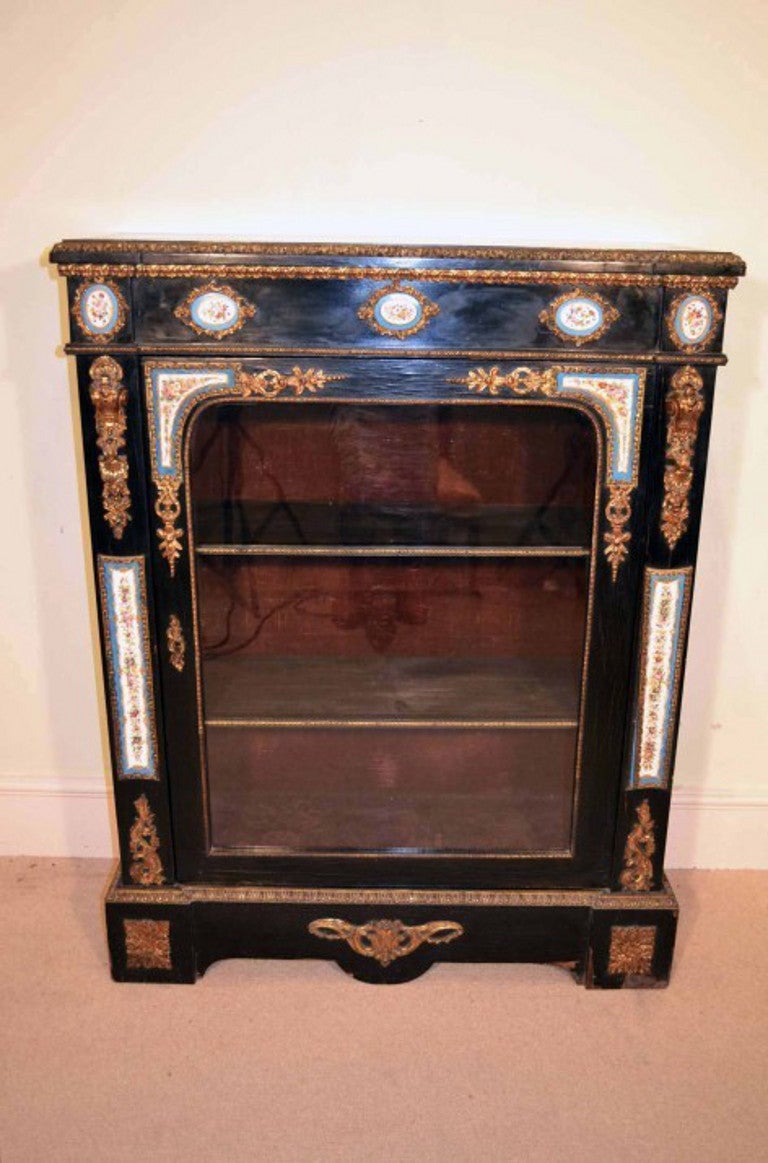 Antique Ebonised Pier Cabinet Sevres Plaques c.1850