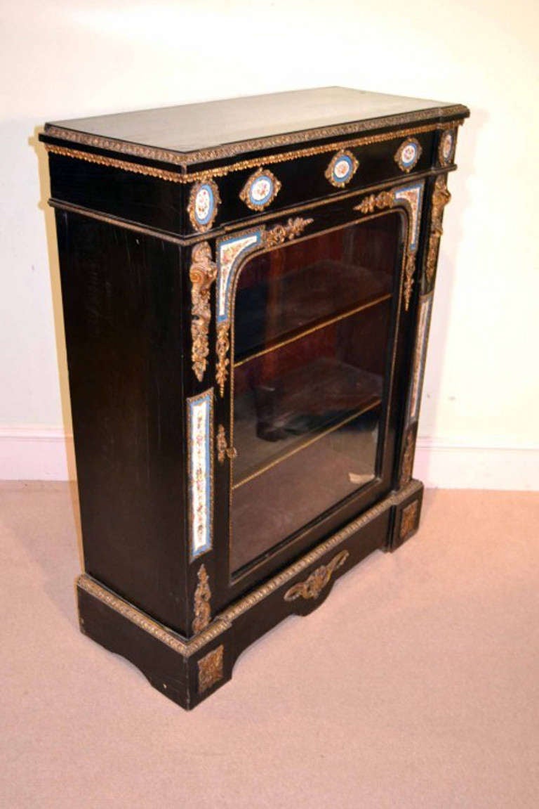 Antique Ebonised Pier Cabinet Sevres Plaques c.1850 In Excellent Condition In London, GB