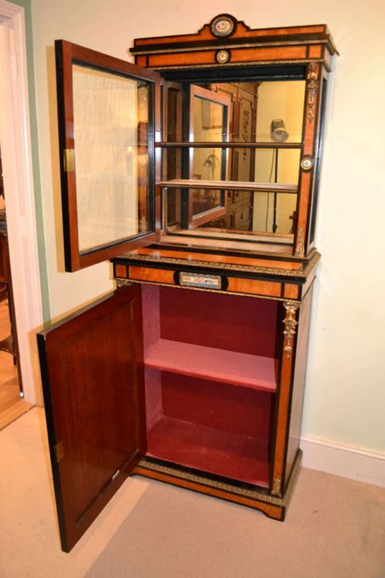 Antique Satinwood Display Cabinet Sevres Plaques c.1860 In Excellent Condition In London, GB