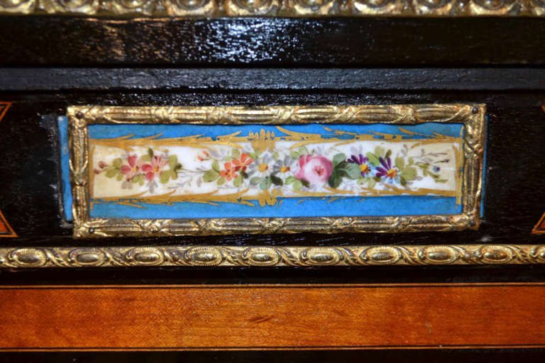 Antique Satinwood Display Cabinet Sevres Plaques c.1860 4