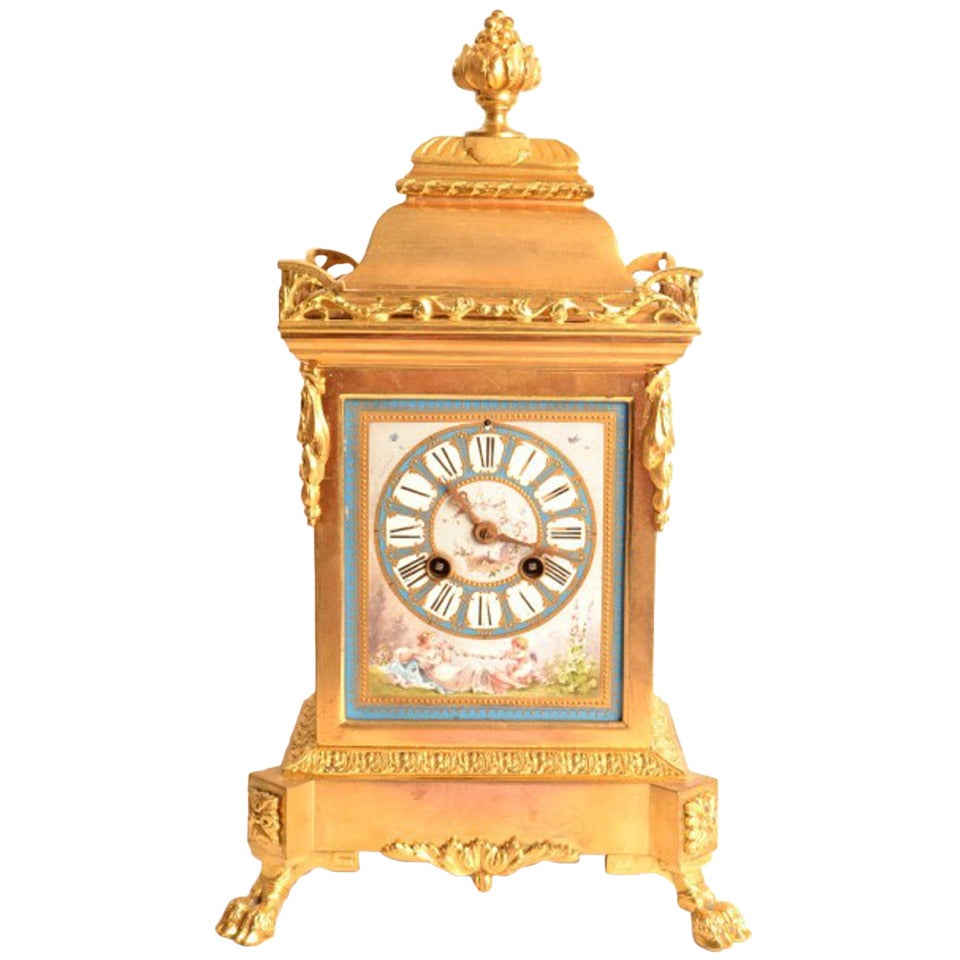 Antique French Ormolu & Porcelain Clock circa 1860