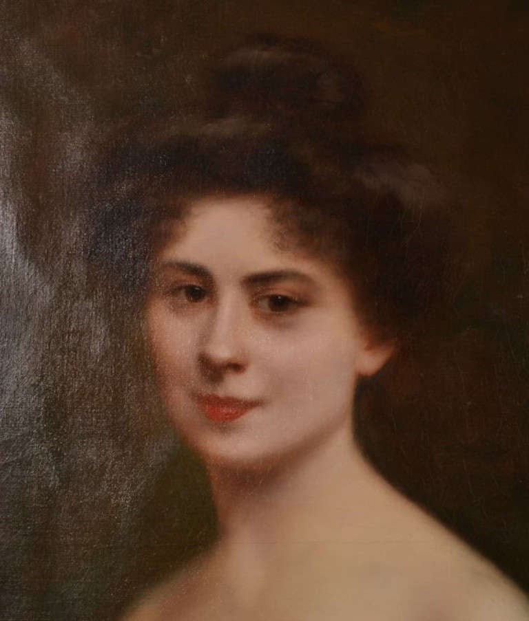 Spanish Antique Portrait of a Lady by Eduardo Zamocois y Zabala