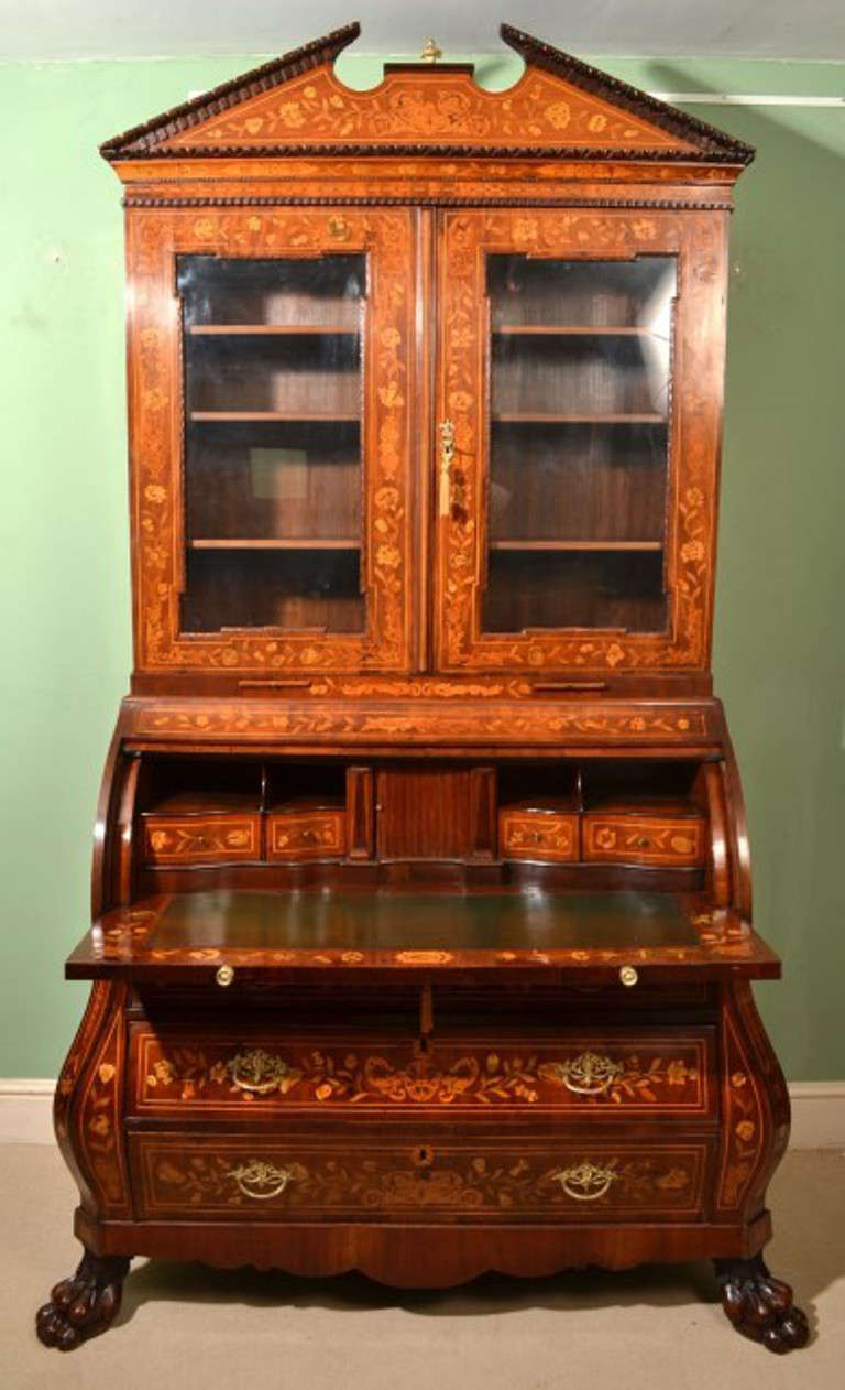 Antique Mahogany Dutch Marquetry Bureau Bookcase circa 1800 In Excellent Condition In London, GB