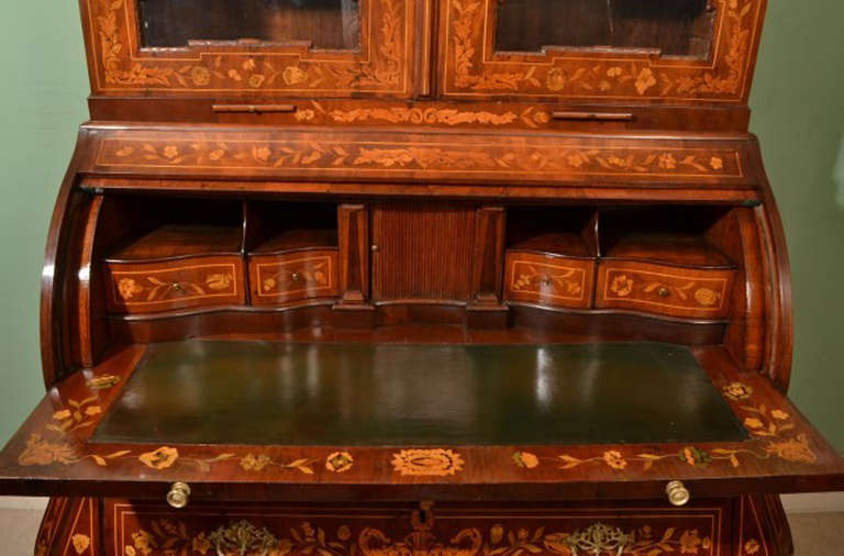 Antique Mahogany Dutch Marquetry Bureau Bookcase circa 1800 1