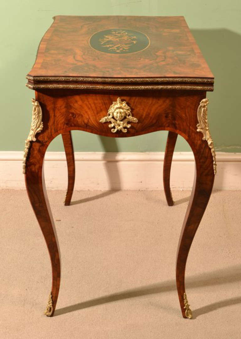 English Antique Victorian Walnut & Marquetry Games Table circa 1870