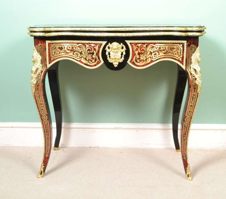 Tortoise Shell Antique French Boulle Tortoiseshell Card Table circa 1860