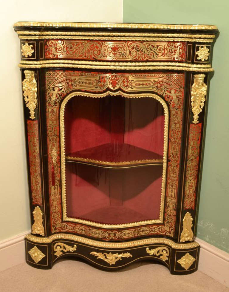 Antique Victorian Serpentine Boulle Corner Cabinet 1860