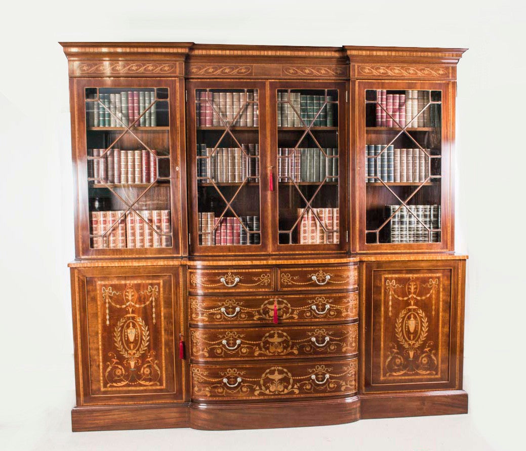 Antique Edwardian Mahogany Marquetry Bookcase c.1900