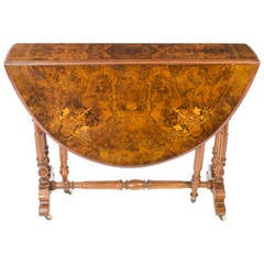 Antique Victorian Burr Walnut Sutherland Table, circa 1860