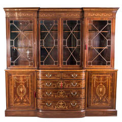 Used Edwardian Mahogany Marquetry Bookcase c.1900