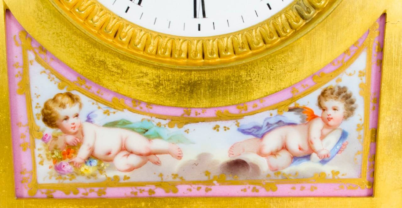 Antique French Ormolu Pink Sevres Porcelain Clock c1880 In Excellent Condition In London, GB