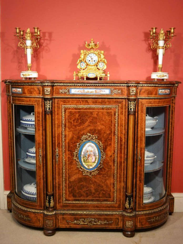 English Antique Victorian Credenza with Sevres Plaques c.1860 