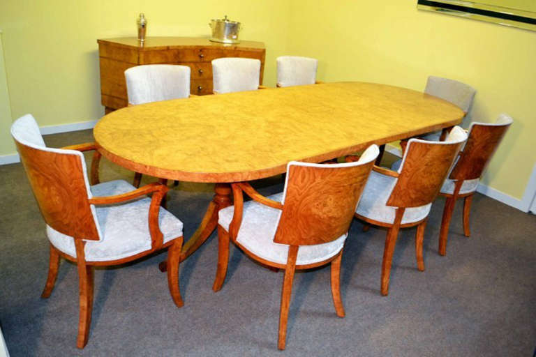 English Antique Art Deco Dining Table plus 8 Chairs & Sideboard 