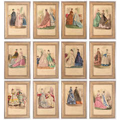 Antique 12 Coloured Prints Parisian Women's Fashion 1868