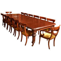 Antique 12 Foot Victorian Dining Table circa 1860 and 14 Chairs
