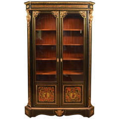Antique Victorian Ebonised Boulle Bookcase Cabinet 1860