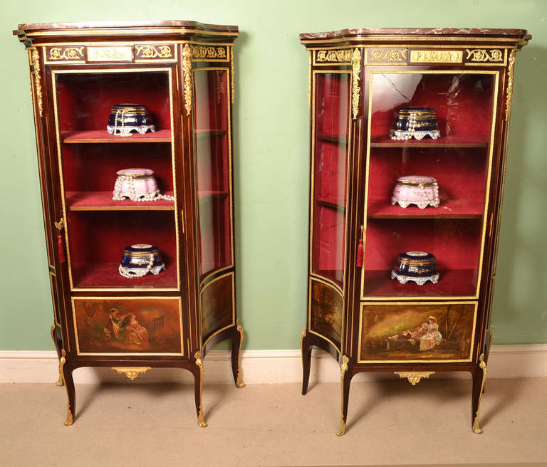 Antique Pair French Vernis Martin Display Cabinets 1880 In Excellent Condition In London, GB