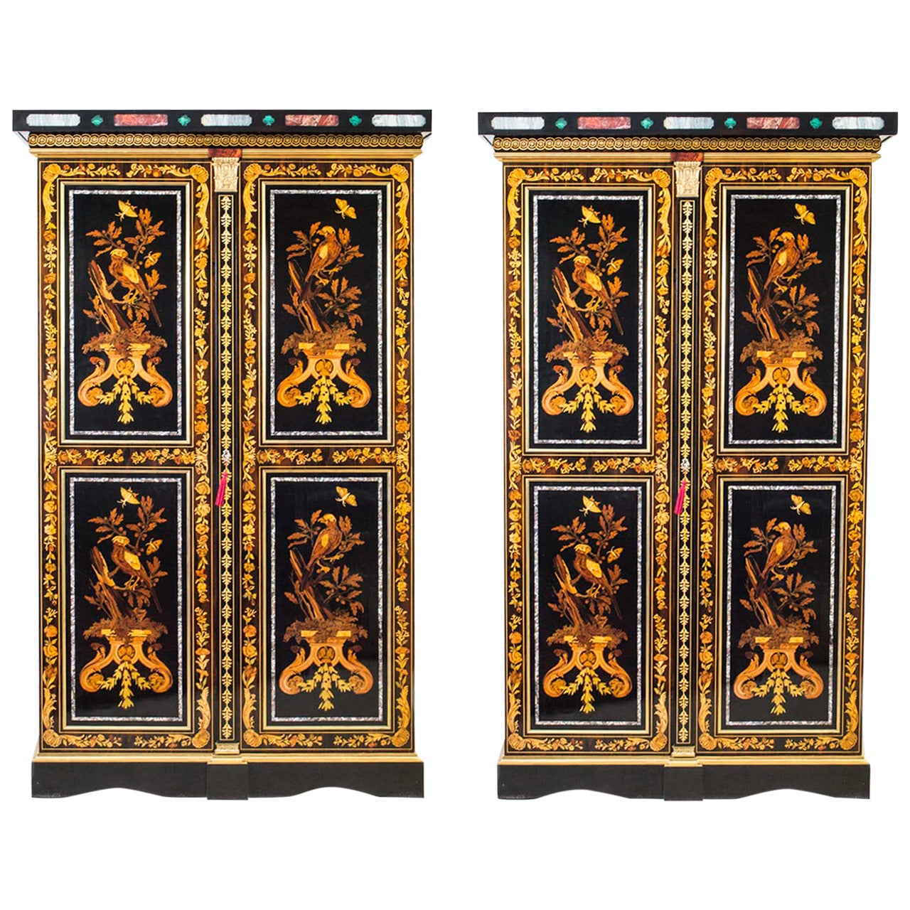Antique Pair of French Marquetry Cabinet Wardrobes, circa1910