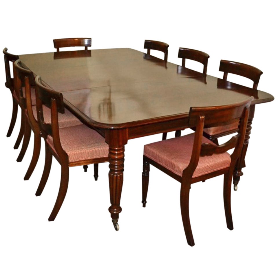 Antique Regency Dining Table c.1820 & 8 Vintage Chairs 