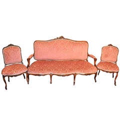 Antique French Louis XV Style Sofa & Pair Chairs 