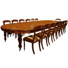 Huge Marquetry Extending Walnut Dining Table with 16 Chairs 3