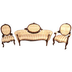 Antique Victorian Walnut Three-Piece Sofa Suite, Circa 1860