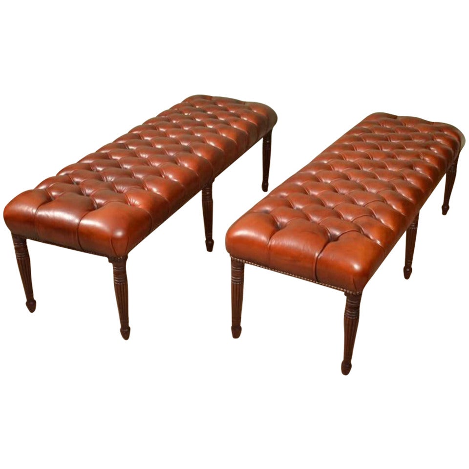 Antique Pair of Leather Banquette Stools, Circa 1800