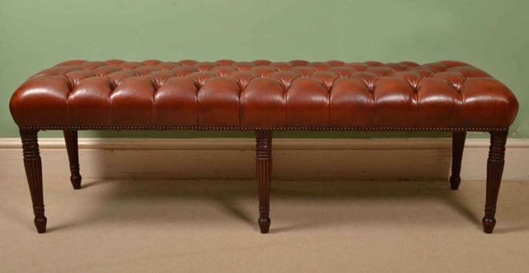 19th Century Antique Pair of Leather Banquette Stools, Circa 1800