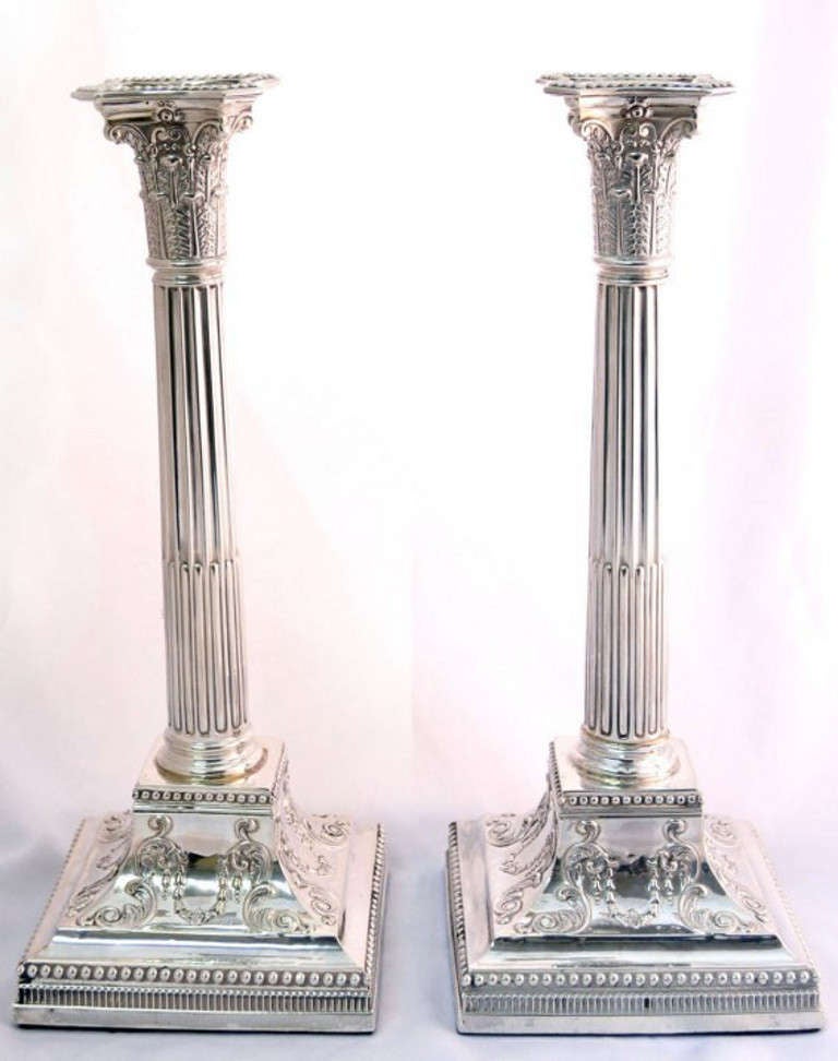 Antique Pair Silver Candlesticks 1895 Barham Coat Arms