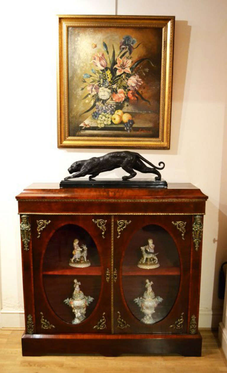 English Antique Victorian Burr Walnut Pier Cabinet c.1860 