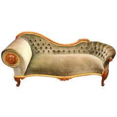 Antique Victorian French Walnut Chaise Longue c.1860